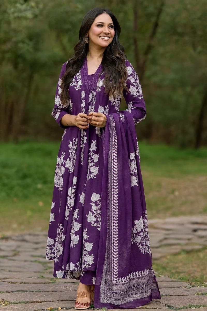 Multicolor Floral Printed Rayon Kurta Pant and Dupatta Set